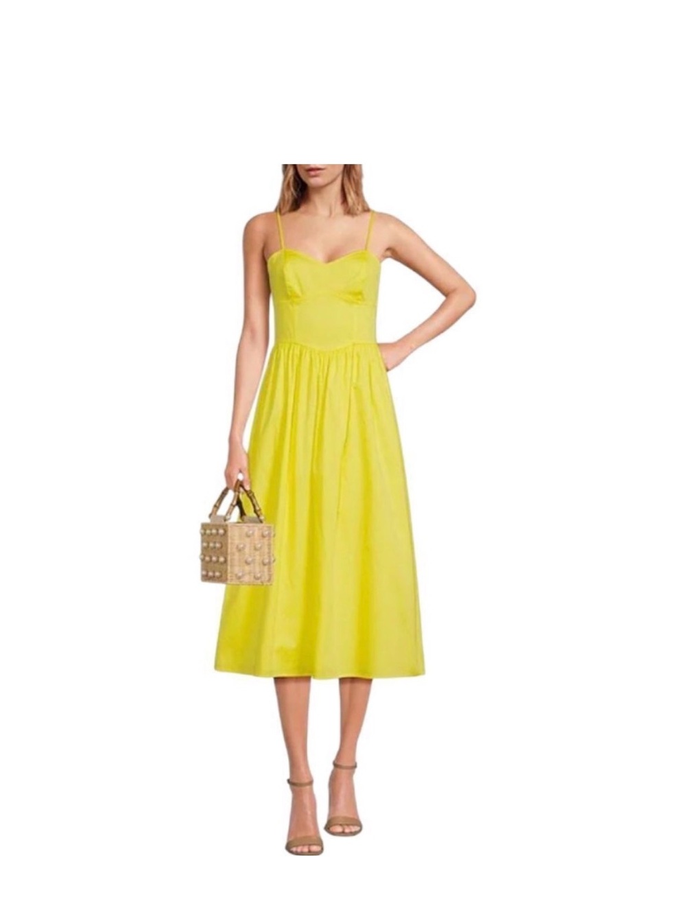 French Connection Blazing Yellow Florida Strappy Sleeveless Midi Dress